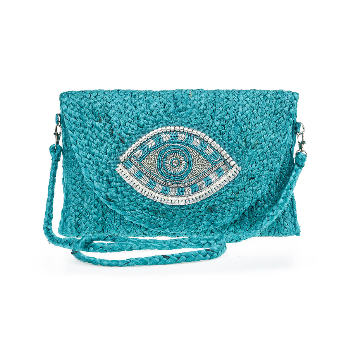 Verde Γυναικείο Αμπιγέ Τσαντάκι 01-1794 Γιούτα Τιρκουάζ