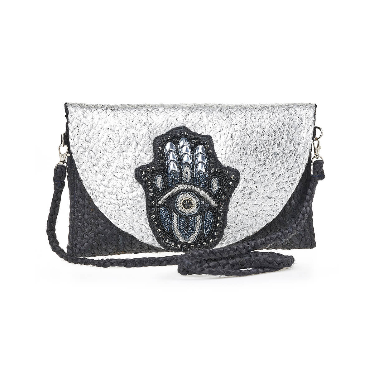 Verde Γυναικείο Αμπιγέ Τσαντάκι 01-1795 Γιούτα Μαύρο