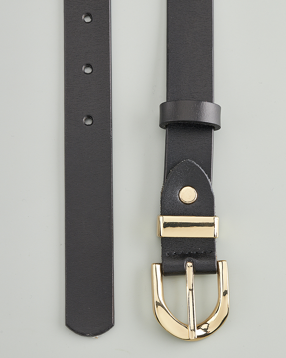 Δερμάτινη Γυναικεία Ζώνη με Καμπυλωτή Μεταλλική Αγκράφα 0322-8 black-silver