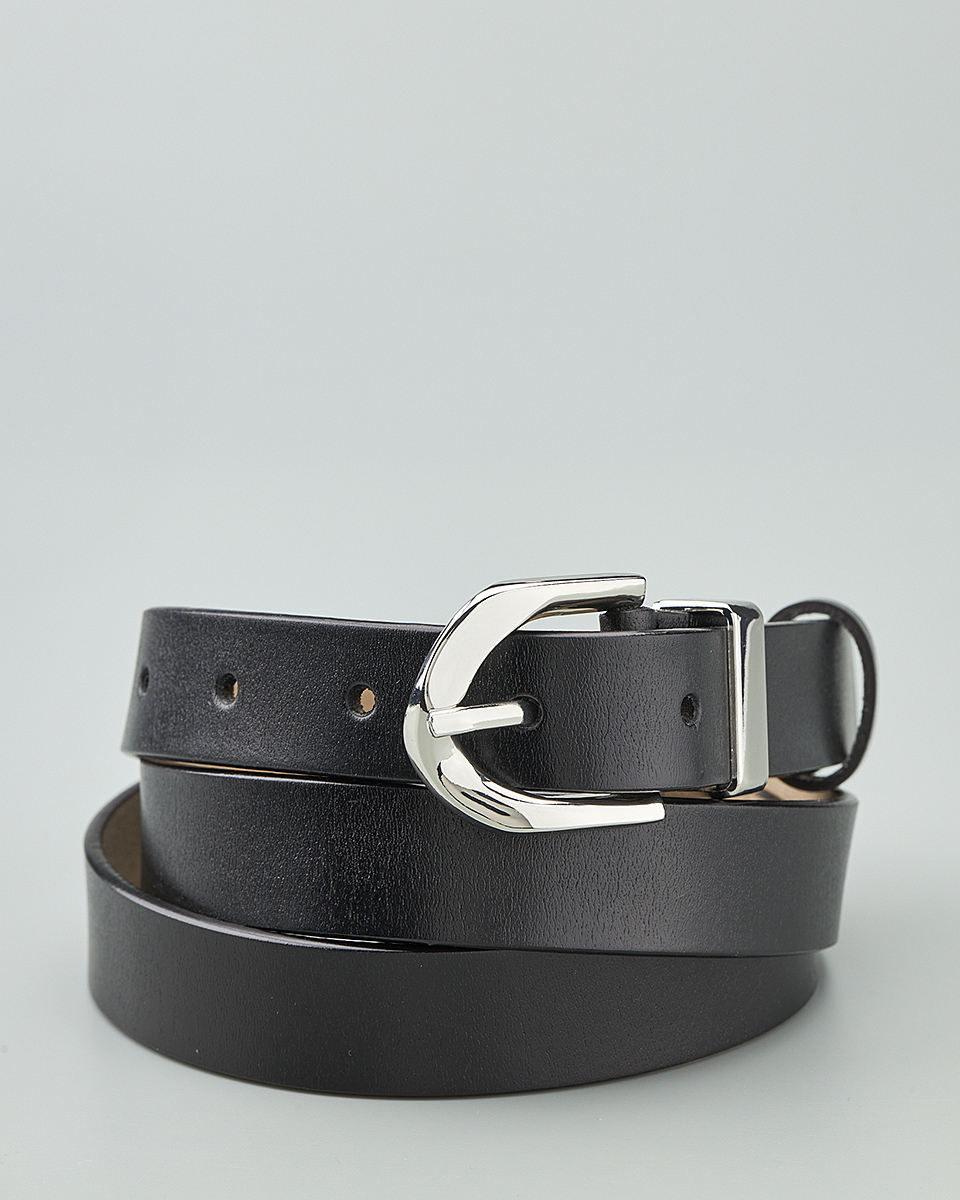 Δερμάτινη Γυναικεία Ζώνη με Καμπυλωτή Μεταλλική Αγκράφα 0322-8 black-silver Δερμάτινη Γυναικεία Ζώνη με Καμπυλωτή Μεταλλική Αγκράφα 0322-8 black-silver