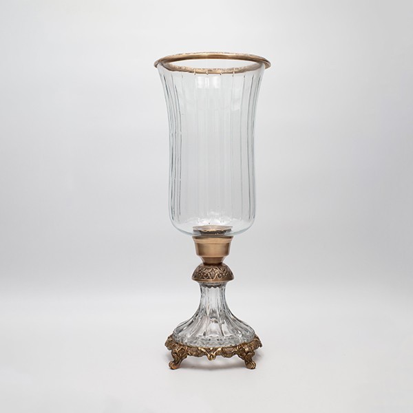 ΒΑΖΟ ΓΥΑΛΙΝΟ ΜΕ ΜΕΤΑΛΛΙΚΑ ΤΕΛΕΙΩΜΑΤΑ ΑΝΤΙΚΕ ΧΡΥΣΟ-ΔΙΑΦΑΝΕΣ ΓΥΑΛΙ 17x17x38cm