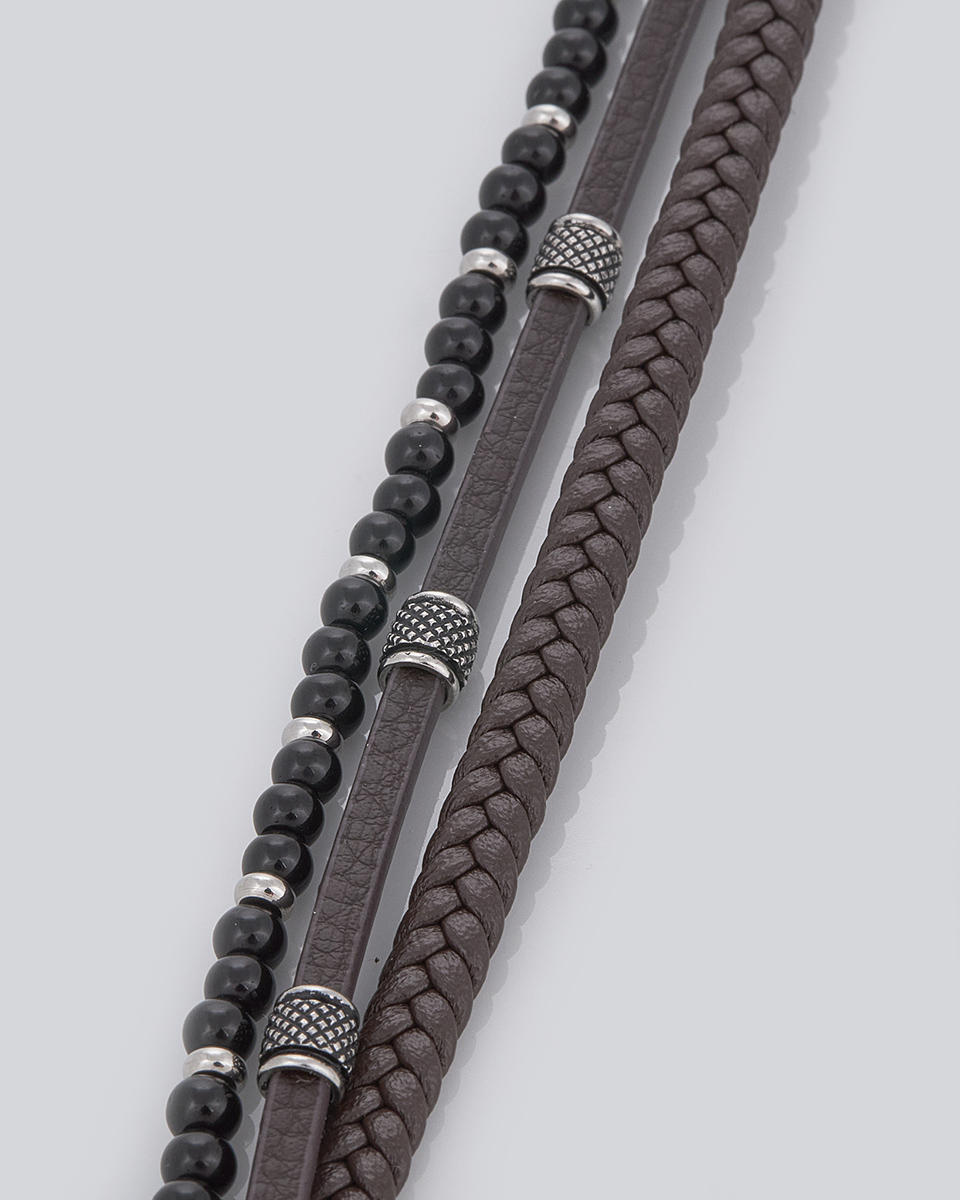 Sequoia Aνδρικό Βραχιόλι τριπλή χειροπέδα από ανοξείδωτο ατσάλι με δέρμα καφέ SE-038-BR Sequoia Aνδρικό Βραχιόλι τριπλή χειροπέδα από ανοξείδωτο ατσάλι με δέρμα καφέ SE-038-BR