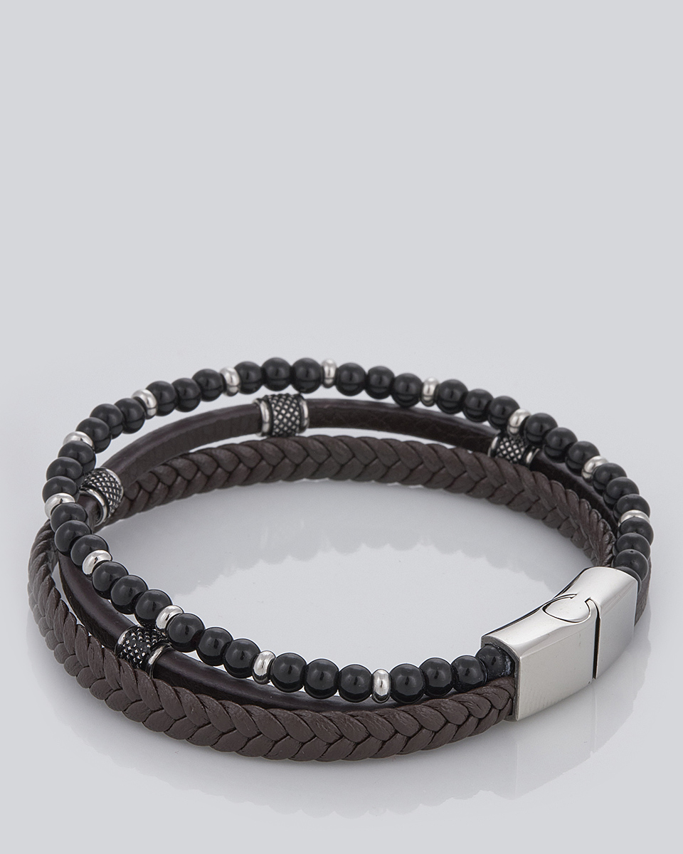 Sequoia Aνδρικό Βραχιόλι τριπλή χειροπέδα από ανοξείδωτο ατσάλι με δέρμα καφέ SE-038-BR Sequoia Aνδρικό Βραχιόλι τριπλή χειροπέδα από ανοξείδωτο ατσάλι με δέρμα καφέ SE-038-BR