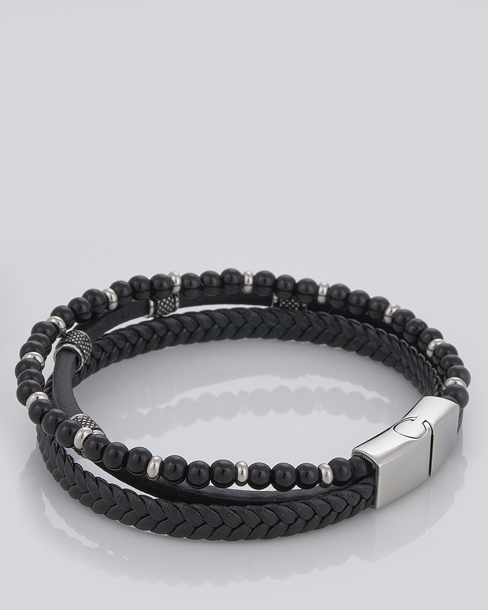 Sequoia Aνδρικό Βραχιόλι τριπλή χειροπέδα από ανοξείδωτο ατσάλι με δέρμα μαύρο SE-038-BK Sequoia Aνδρικό Βραχιόλι τριπλή χειροπέδα από ανοξείδωτο ατσάλι με δέρμα μαύρο SE-038-BK