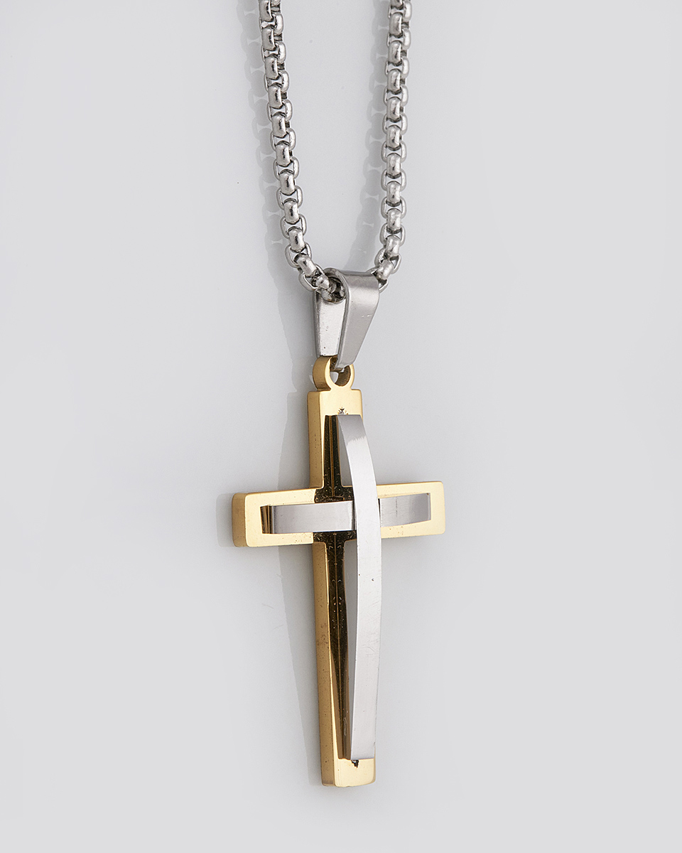 Sequoia Κολιέ σταυρός ανδρικός από ανοξείδωτο ατσάλι SE-K047-GD