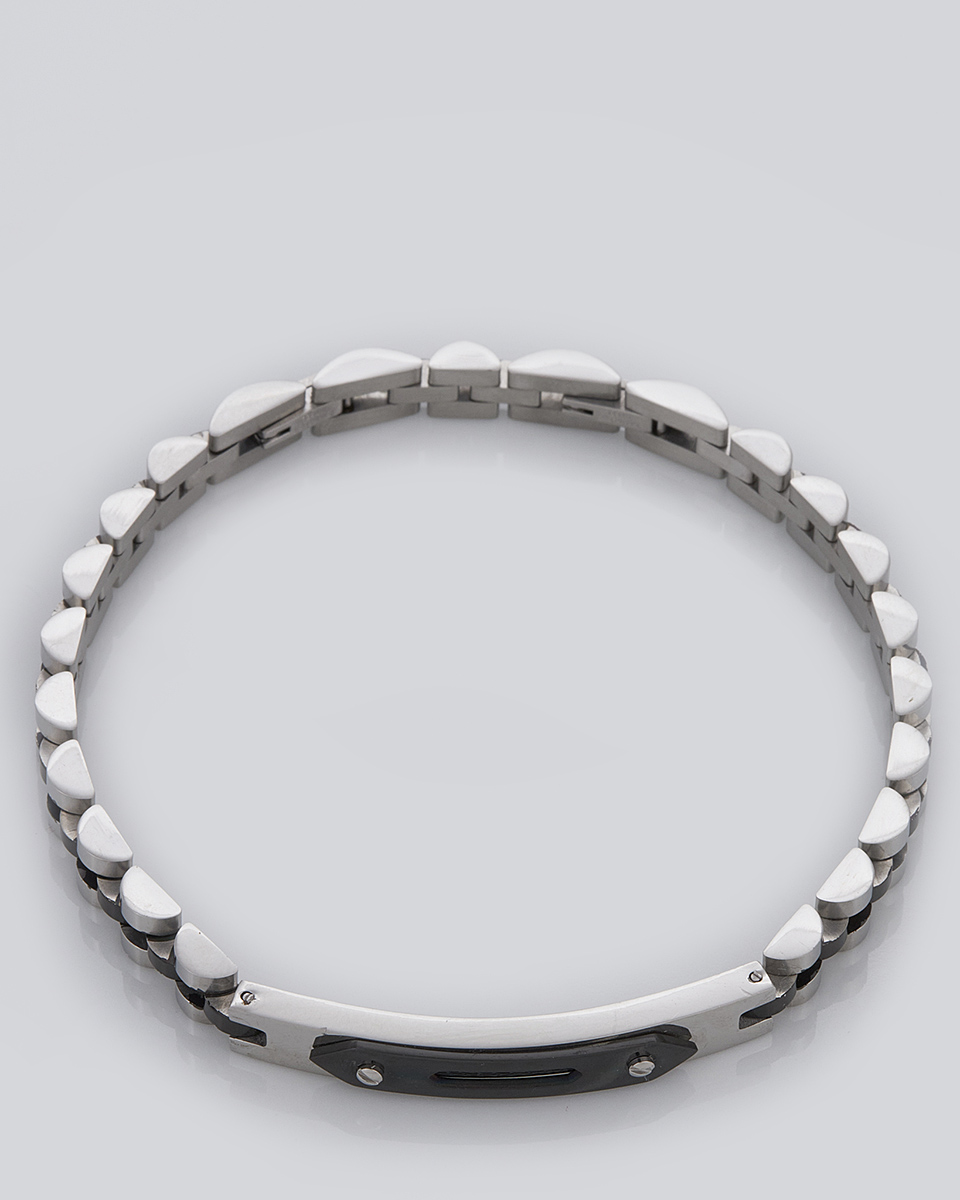 Sequoia Aνδρικό Βραχιόλι χειροπέδα από ανοξείδωτο ατσάλι ασημί με μάυρο SE-052-BK