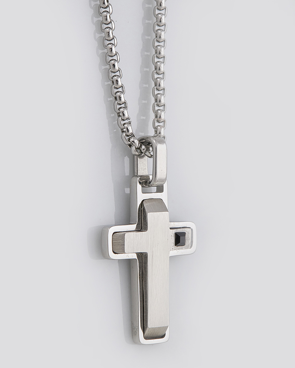 Sequoia Κολιέ σταυρός ανδρικός από ανοξείδωτο ατσάλι SE-K056-BK