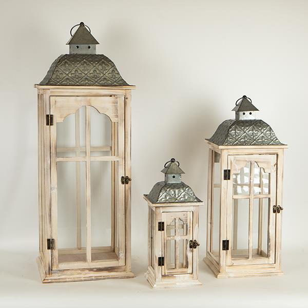 S/3 ΦΑΝΑΡΙΑ ΜΕΤΑΛΛΙΚΑ – ΞΥΛΙΝΑ NATURAL 30.5×30.5x86cm /23.5×23.5x62cm/ 16.5×6.5x41cm