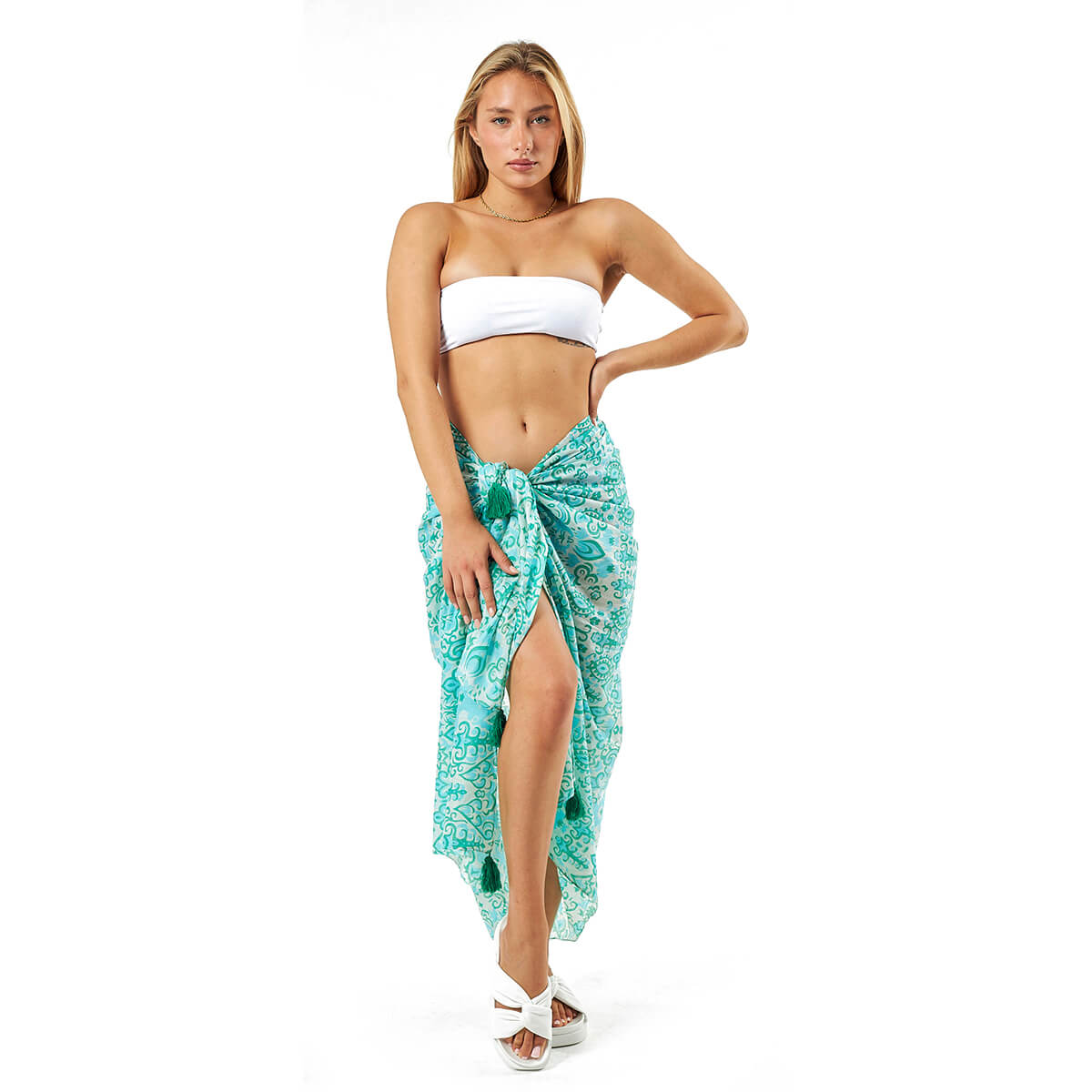 Verde Γυναικείο Παρεο 08-0104 Βαμβακερό Τιρκουάζ