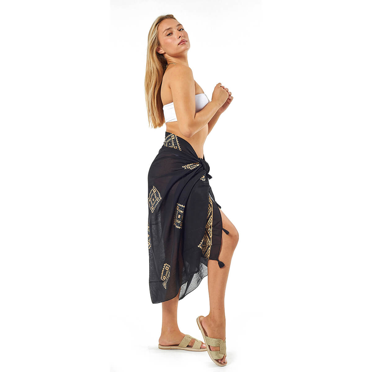 Verde Γυναικείο Παρεο 08-0110 Βαμβακερό Μαύρο