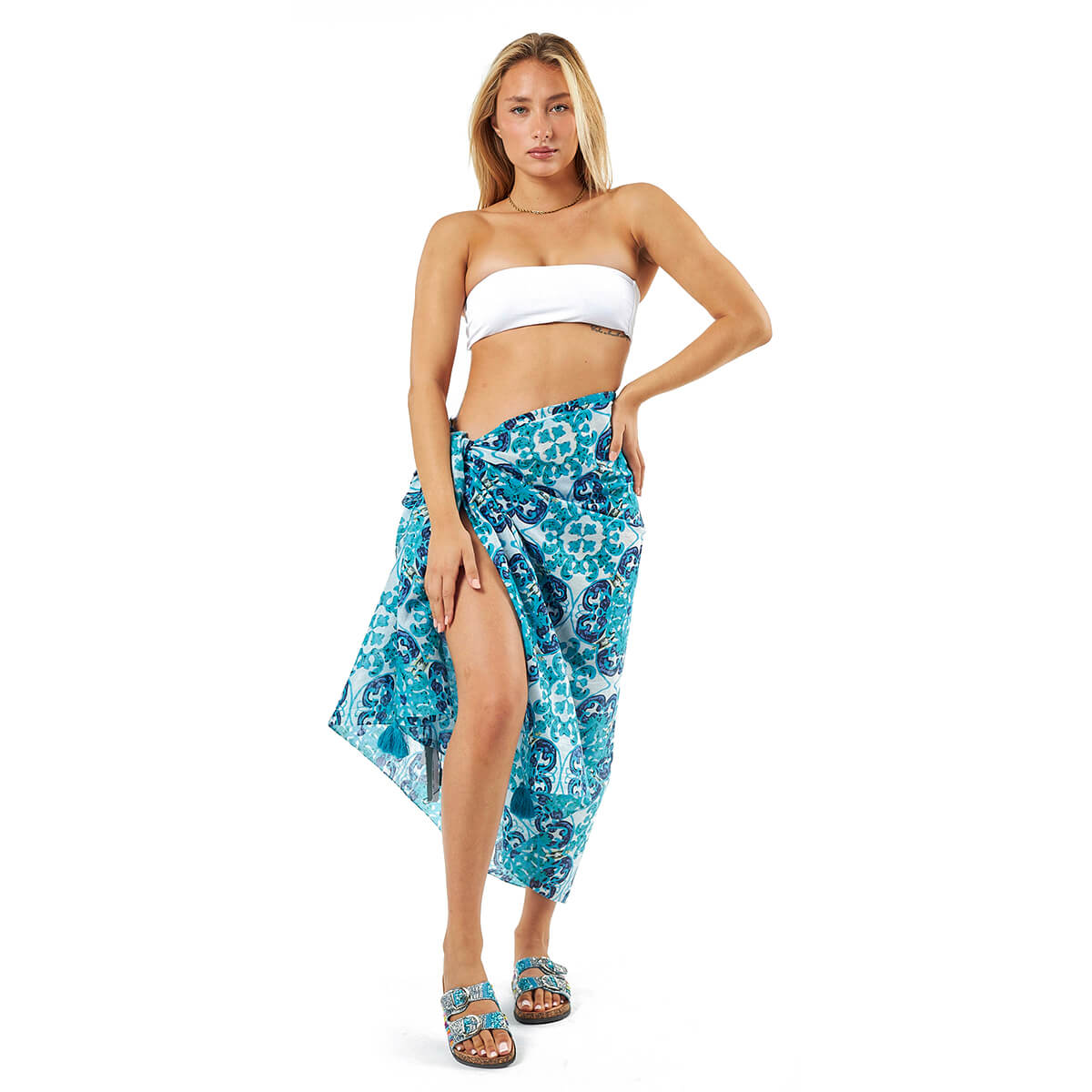 Verde Γυναικείο Παρεο 08-0117 Βαμβακερό Μπλε