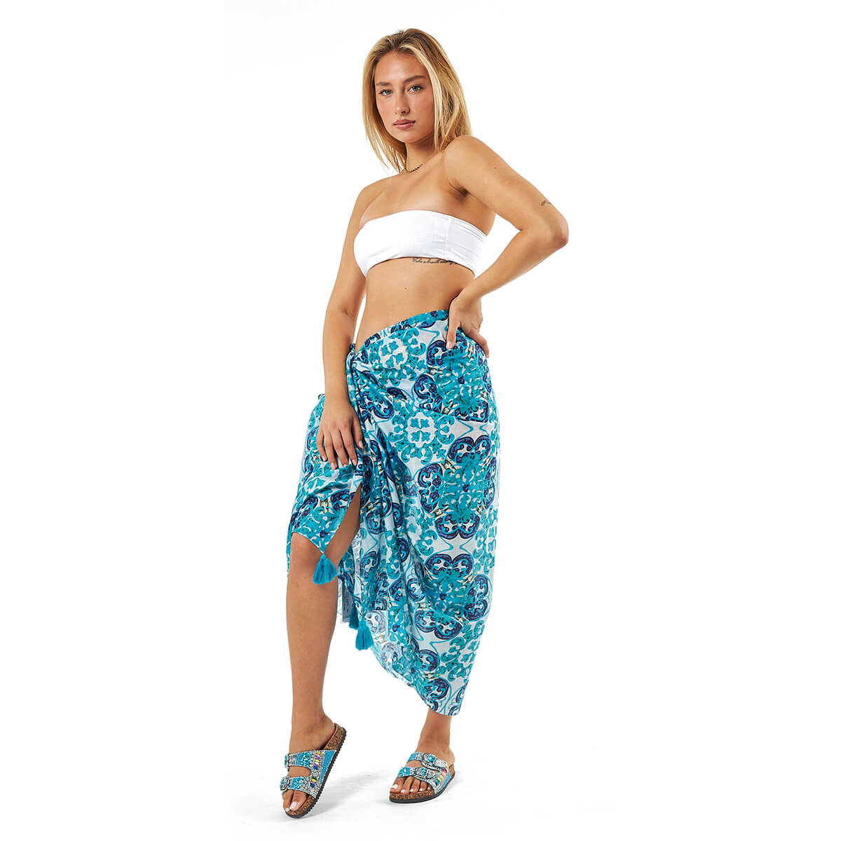 Verde Γυναικείο Παρεο 08-0117 Βαμβακερό Μπλε