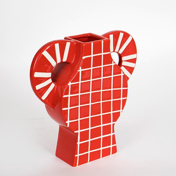 ΒΑΖΟ ΚΕΡΑΜΙΚΟ ΚΟΚΚΙΝΟ ΜΕ ΛΕΥΚΕΣ ΓΡΑΜΜΕΣ & ΧΕΡΟΥΛΙΑ 37.5x8x35.5cm