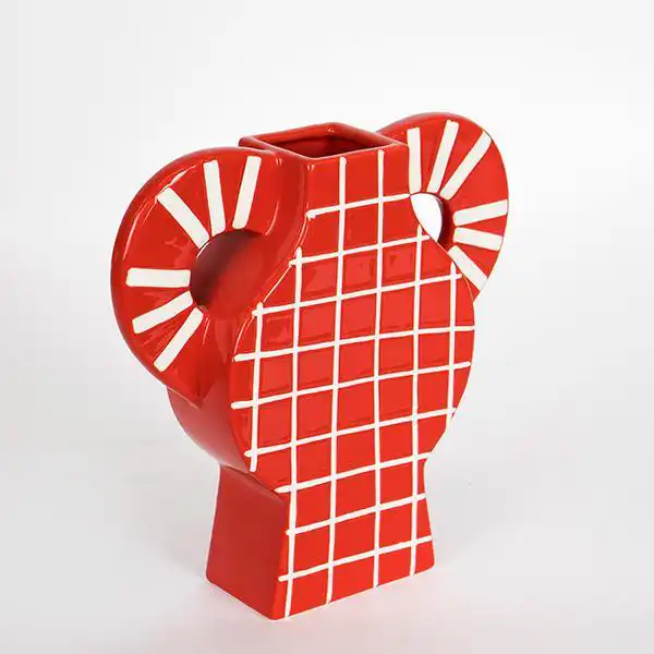 ΒΑΖΟ ΚΕΡΑΜΙΚΟ ΚΟΚΚΙΝΟ ΜΕ ΛΕΥΚΕΣ ΓΡΑΜΜΕΣ & ΧΕΡΟΥΛΙΑ 37.5x8x35.5cm