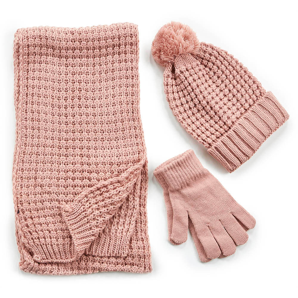 Verde Set Γυναικείος Σκούφος-Λαιμός-Γάντια  one size 12-0336 ΡΟΖ