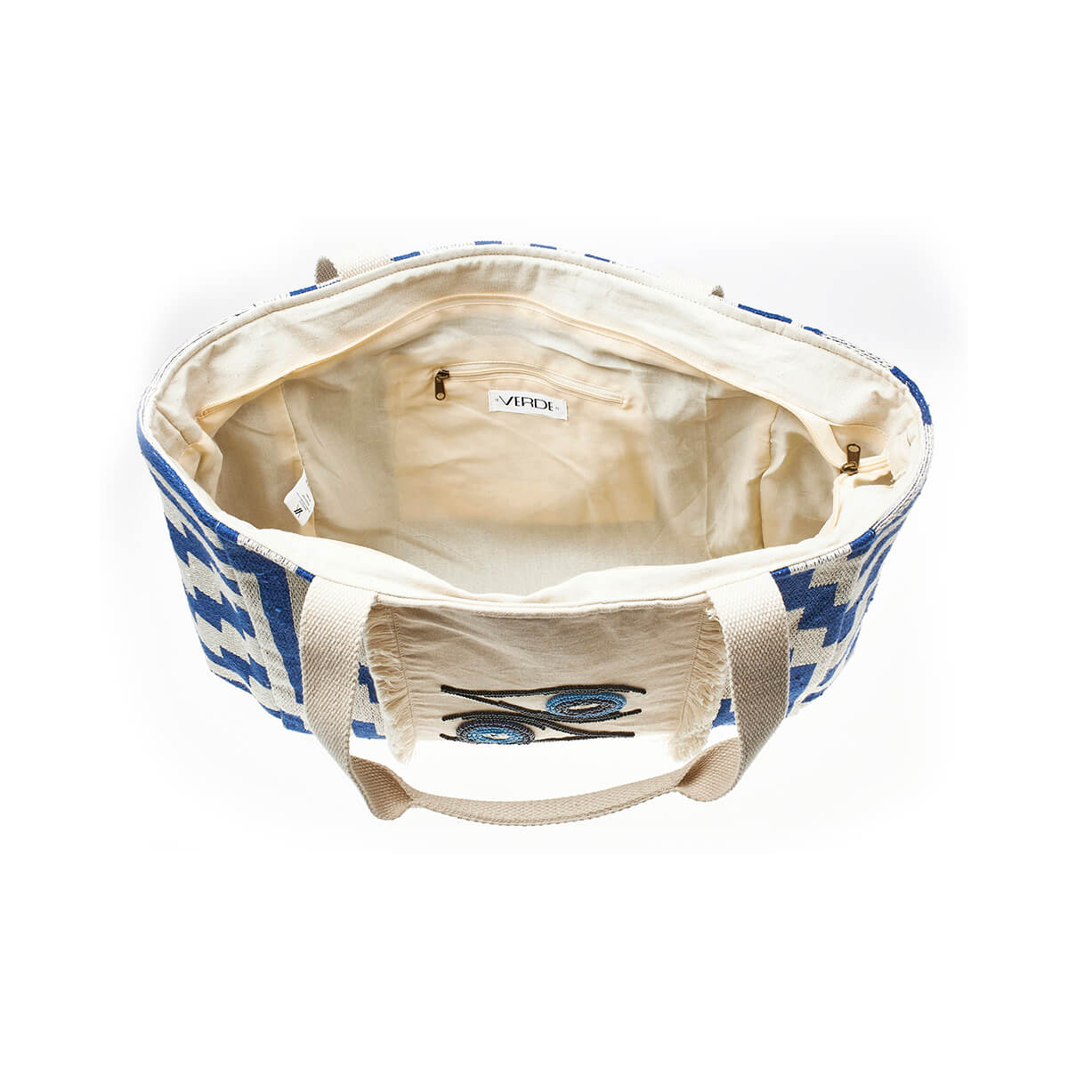 Verde Γυναικεία Τσάντα θαλάσσης 14-0228 απο Βαμβάκι & Γιούτα Μπλε