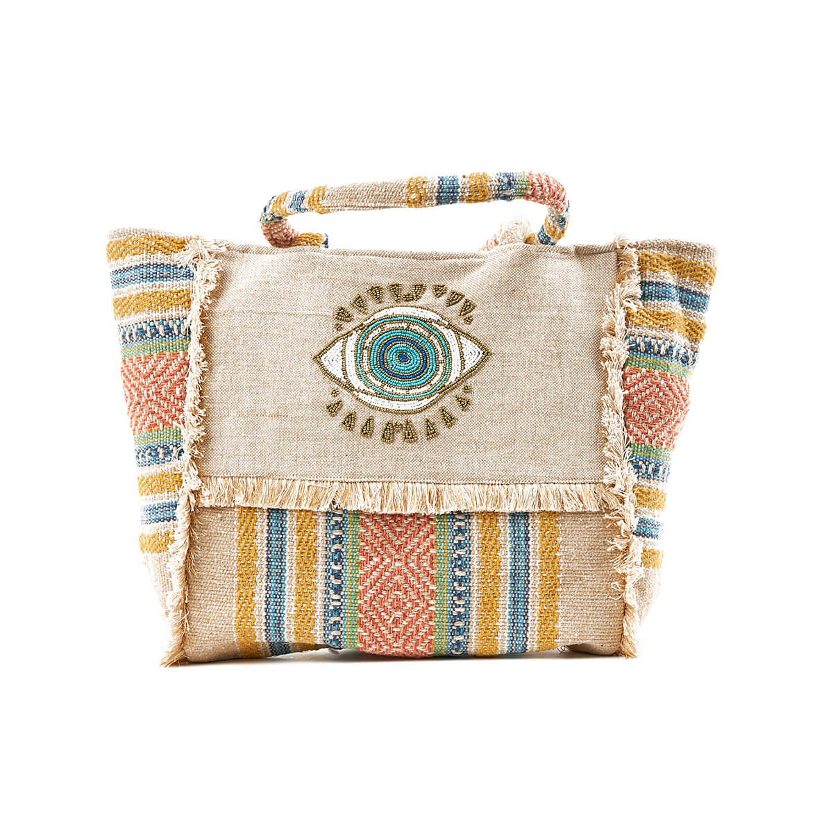 Verde Γυναικεία Τσάντα θαλάσσης 14-0229 απο Βαμβάκι & Γιούτα Πολύχρωμο