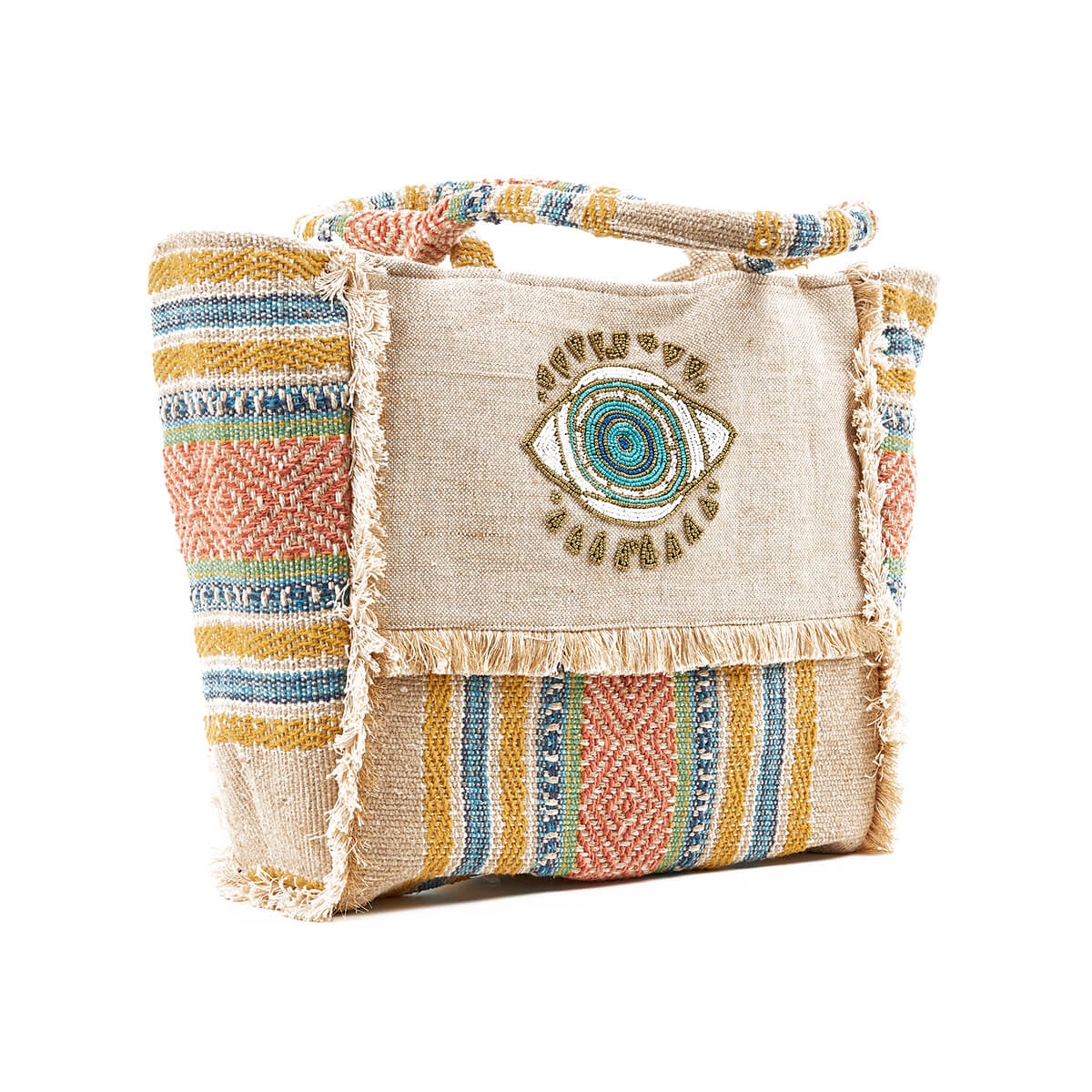 Verde Γυναικεία Τσάντα θαλάσσης 14-0229 απο Βαμβάκι & Γιούτα Πολύχρωμο