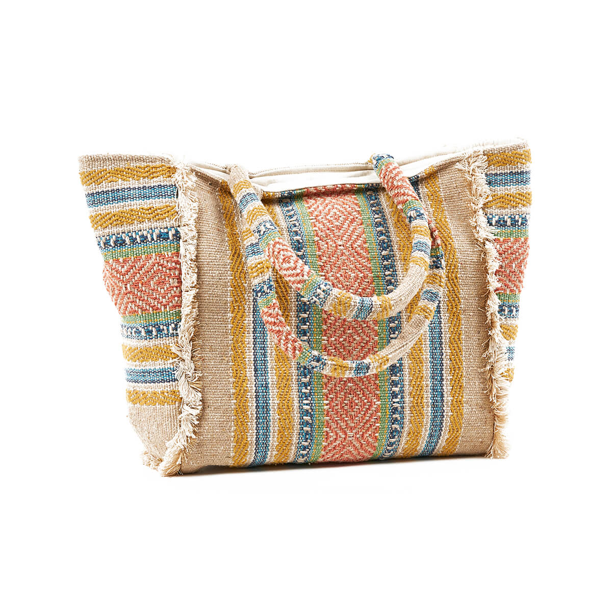 Verde Γυναικεία Τσάντα θαλάσσης 14-0229 απο Βαμβάκι & Γιούτα Πολύχρωμο