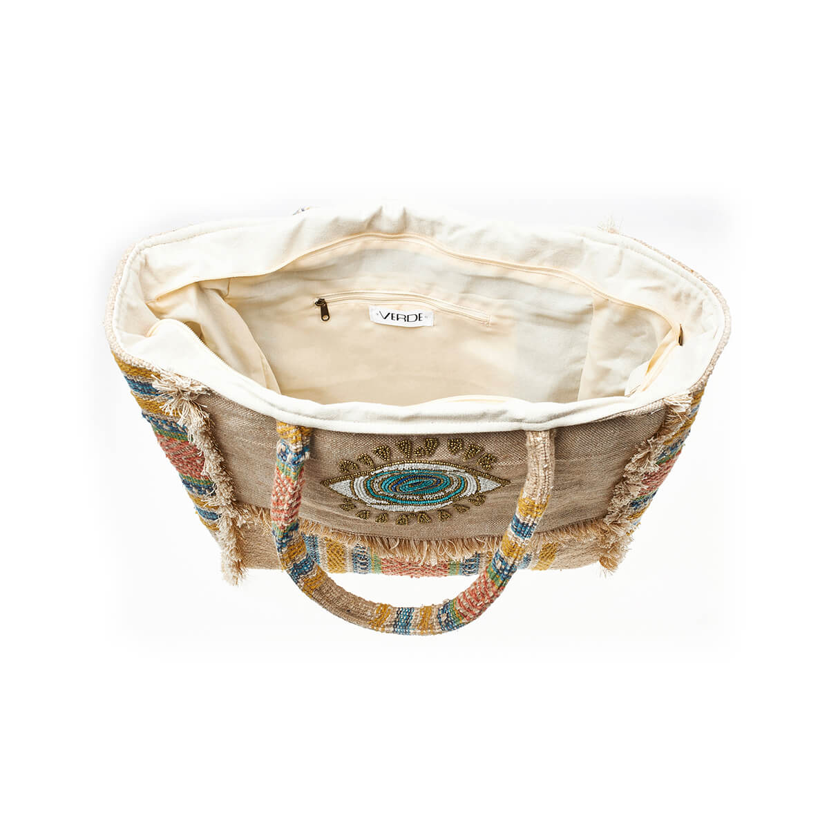 Verde Γυναικεία Τσάντα θαλάσσης 14-0229 απο Βαμβάκι & Γιούτα Πολύχρωμο