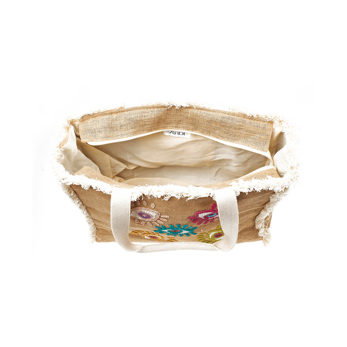 Verde Γυναικεία Τσάντα θαλάσσης 14-0230 Γιούτα Μπεζ