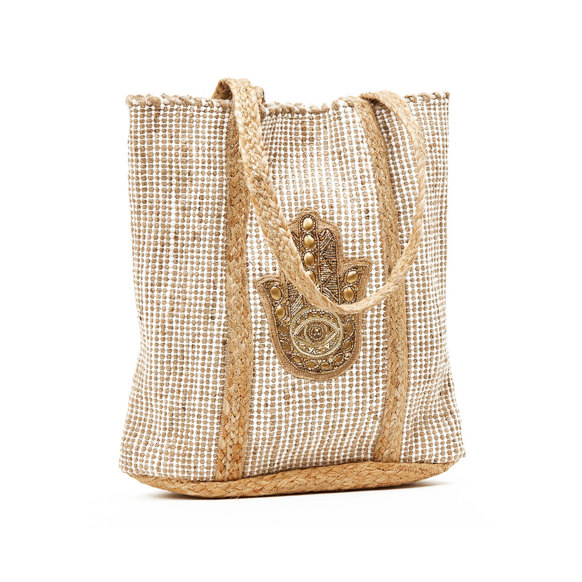 Verde Γυναικεία Τσάντα θαλάσσης 14-0236 Γιούτα Ύφασμα Μπεζ