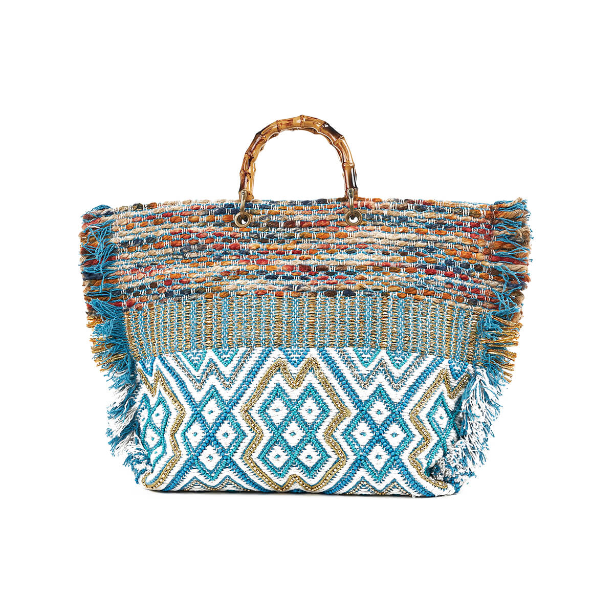 Verde Γυναικεία Τσάντα θαλάσσης 14-0255 Βαμβακερή Μπλε