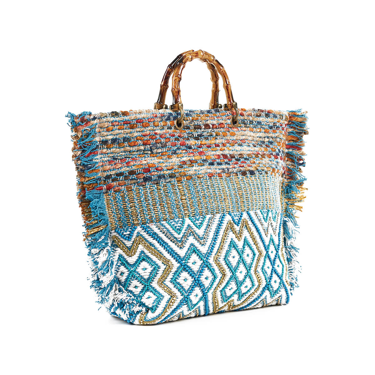 Verde Γυναικεία Τσάντα θαλάσσης 14-0255 Βαμβακερή Μπλε