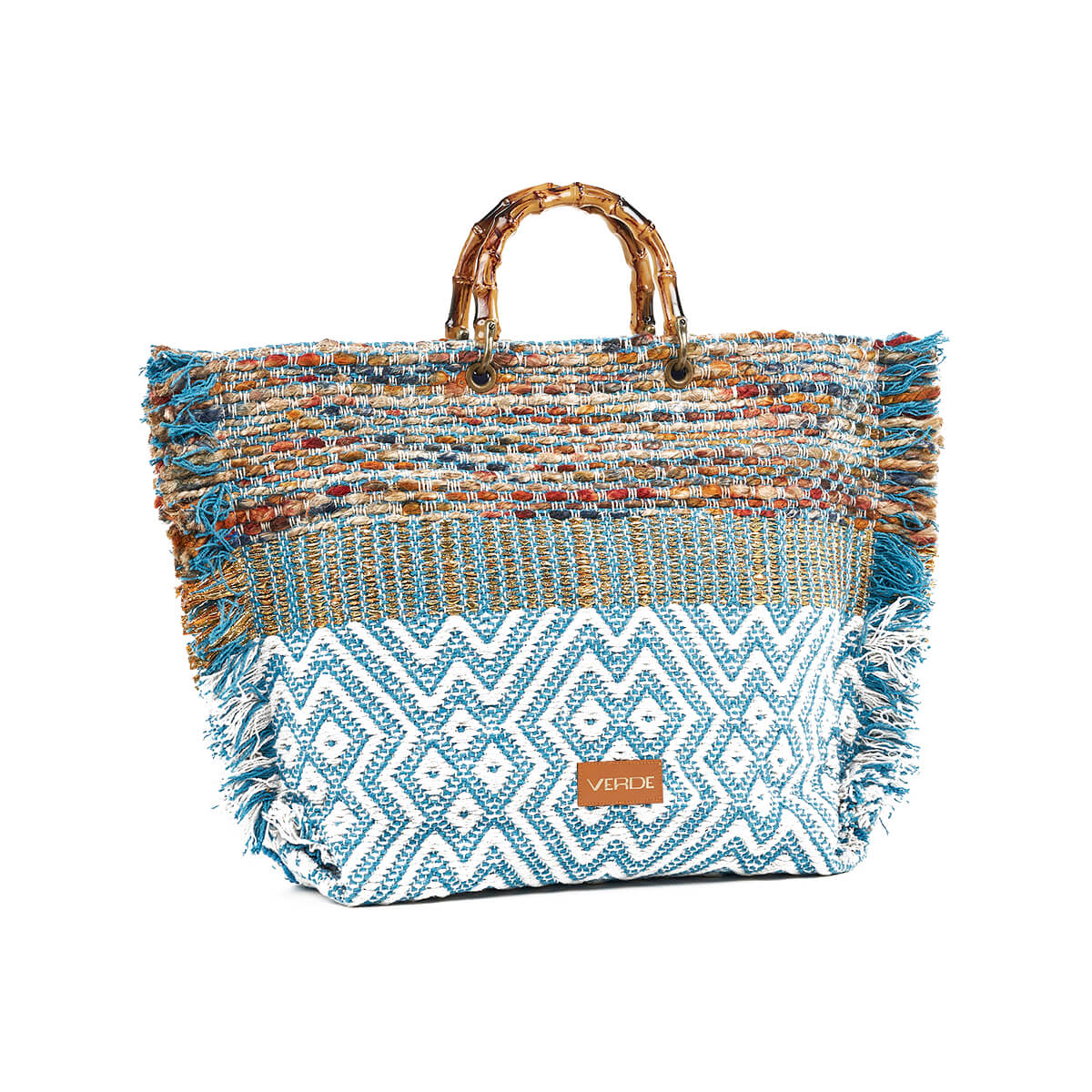 Verde Γυναικεία Τσάντα θαλάσσης 14-0255 Βαμβακερή Μπλε