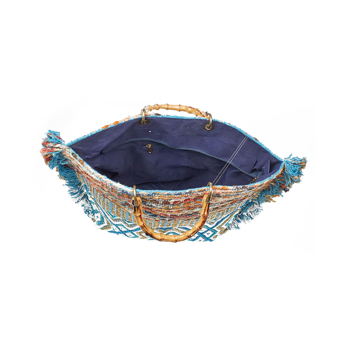 Verde Γυναικεία Τσάντα θαλάσσης 14-0255 Βαμβακερή Μπλε