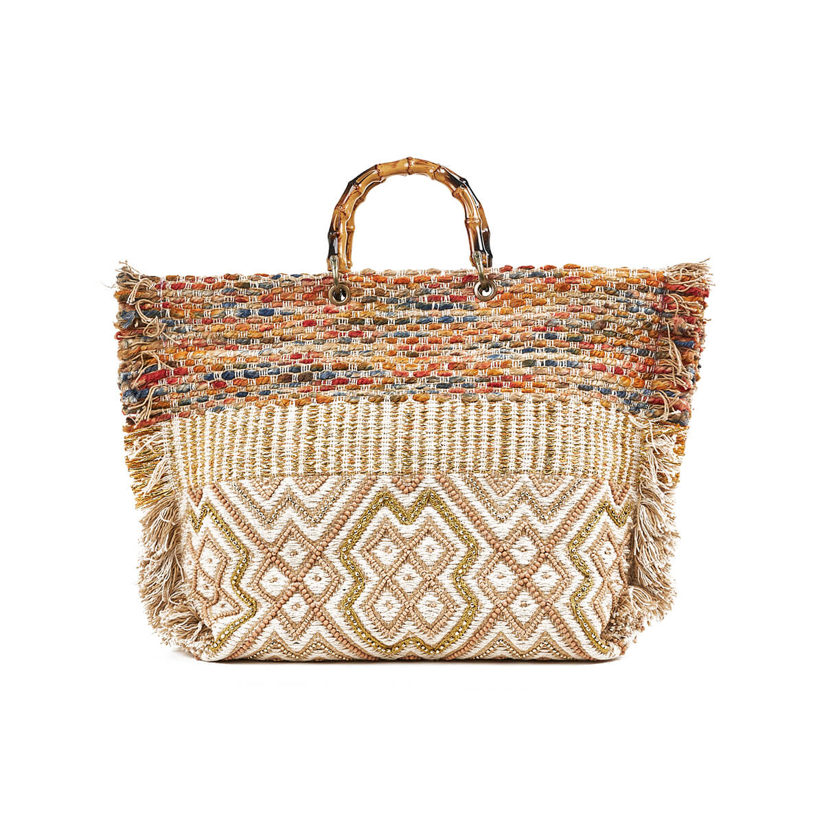 Verde Γυναικεία Τσάντα θαλάσσης 14-0257 Βαμβακερή Πολύχρωμο