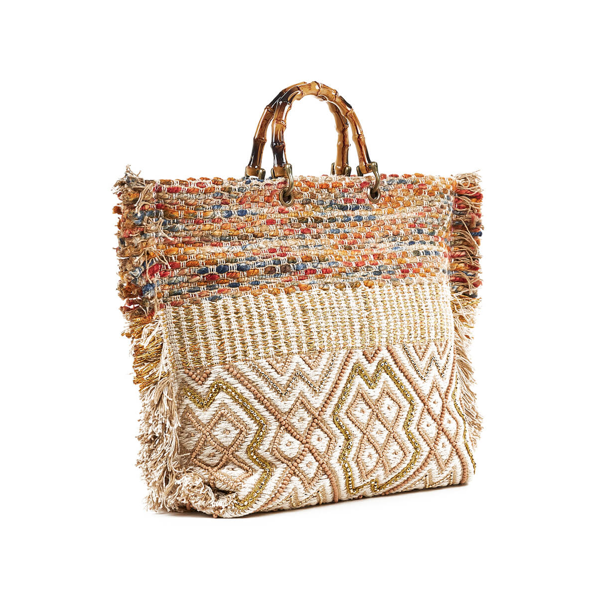 Verde Γυναικεία Τσάντα θαλάσσης 14-0257 Βαμβακερή Πολύχρωμο