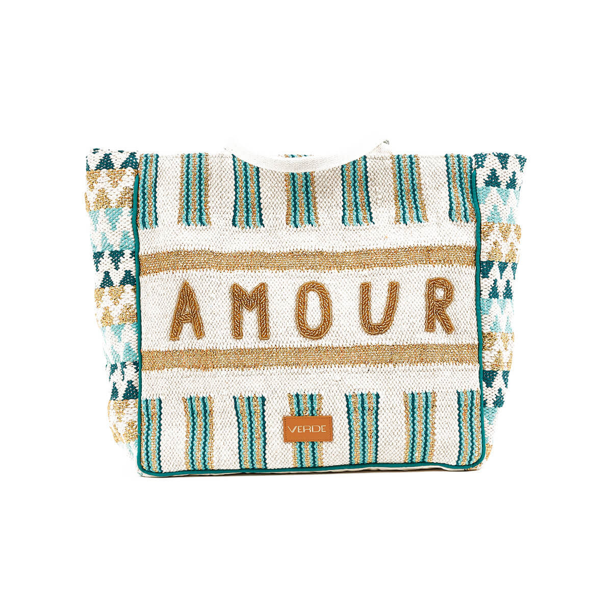 Verde Γυναικεία Τσάντα θαλάσσης 14-0258 Βαμβακερή Γαλάζιο