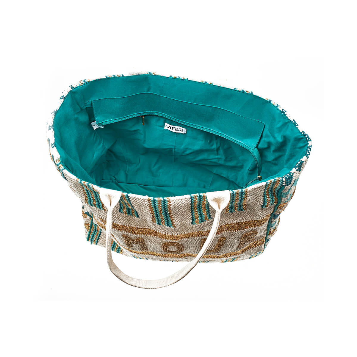 Verde Γυναικεία Τσάντα θαλάσσης 14-0258 Βαμβακερή Γαλάζιο