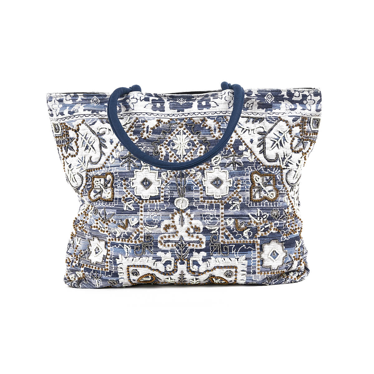 Verde Γυναικεία Τσάντα θαλάσσης 14-0260 Βισκόζη Μπλε