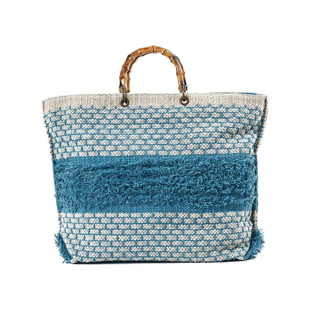 Verde Γυναικεία Τσάντα θαλάσσης 14-0264 Βαμβακερή Μπλε