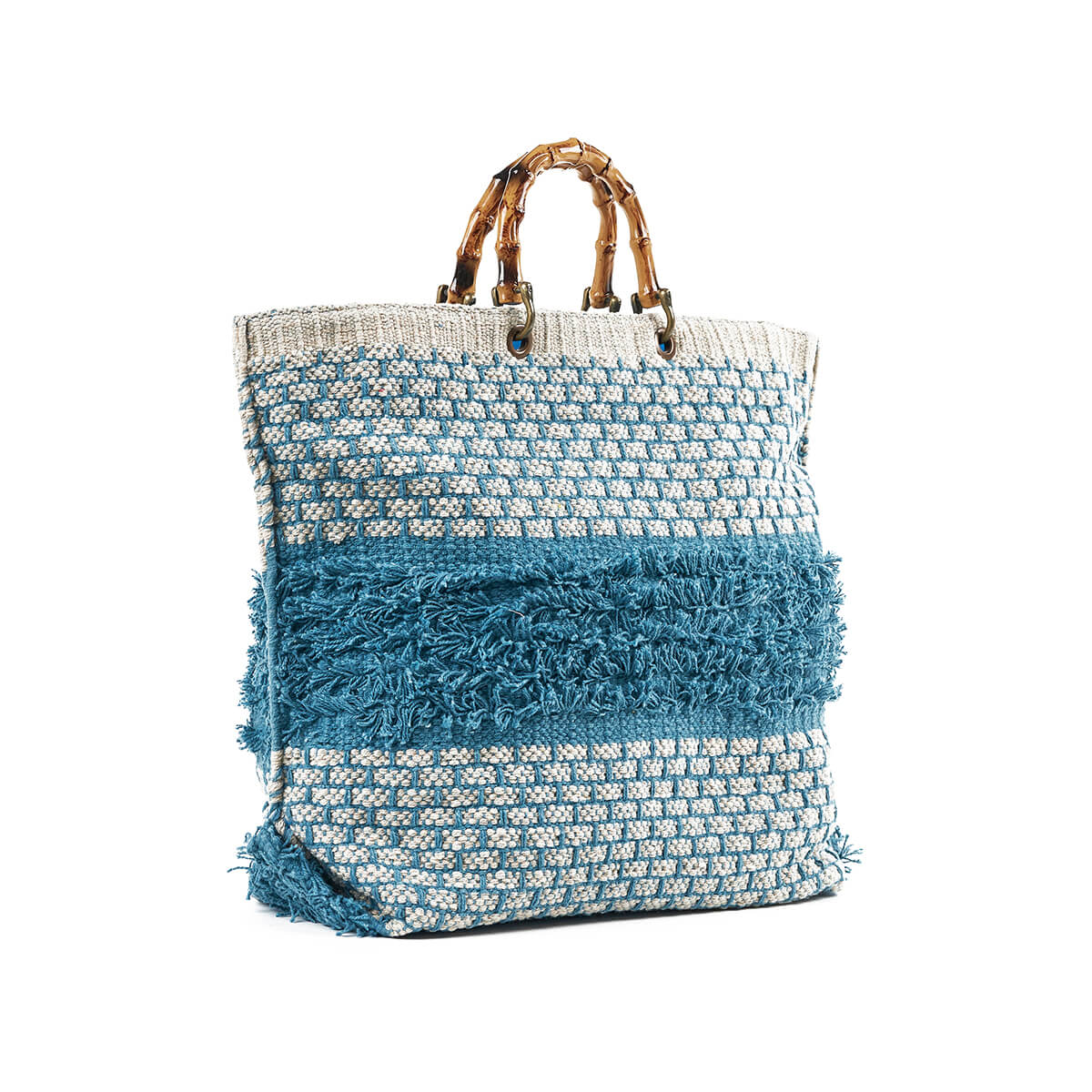 Verde Γυναικεία Τσάντα θαλάσσης 14-0264 Βαμβακερή Μπλε