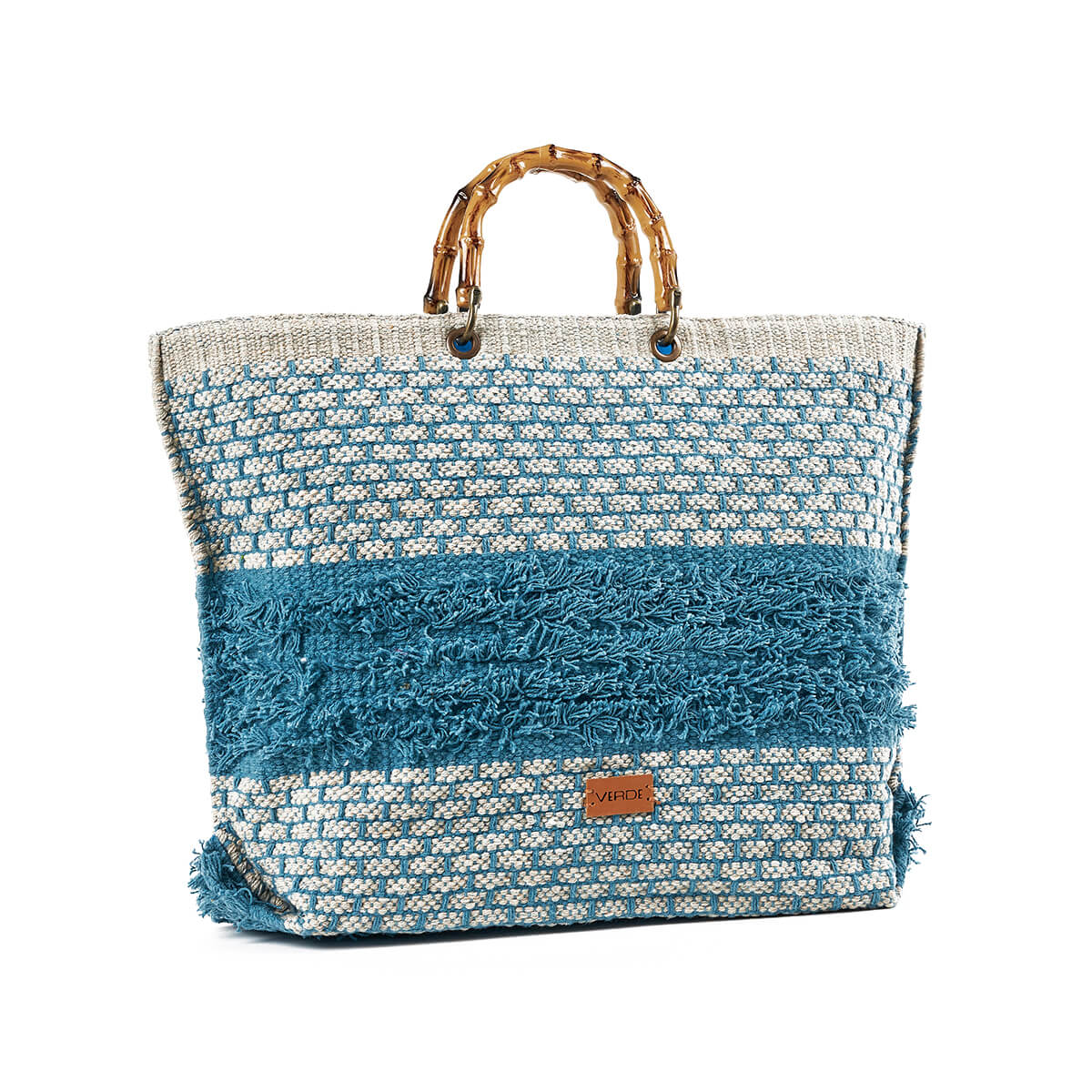 Verde Γυναικεία Τσάντα θαλάσσης 14-0264 Βαμβακερή Μπλε