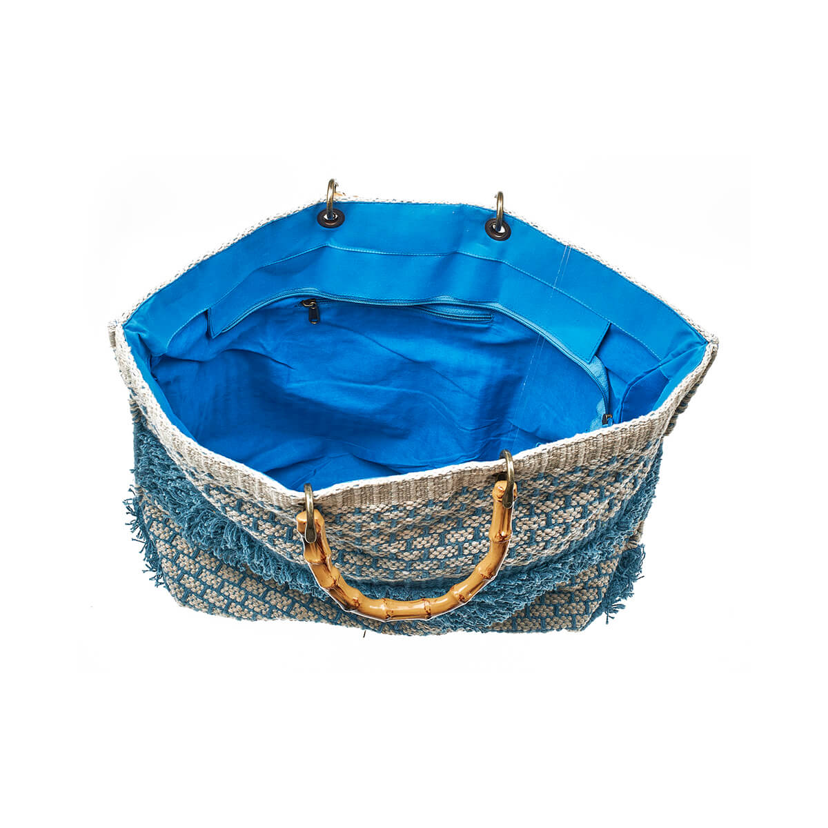 Verde Γυναικεία Τσάντα θαλάσσης 14-0264 Βαμβακερή Μπλε