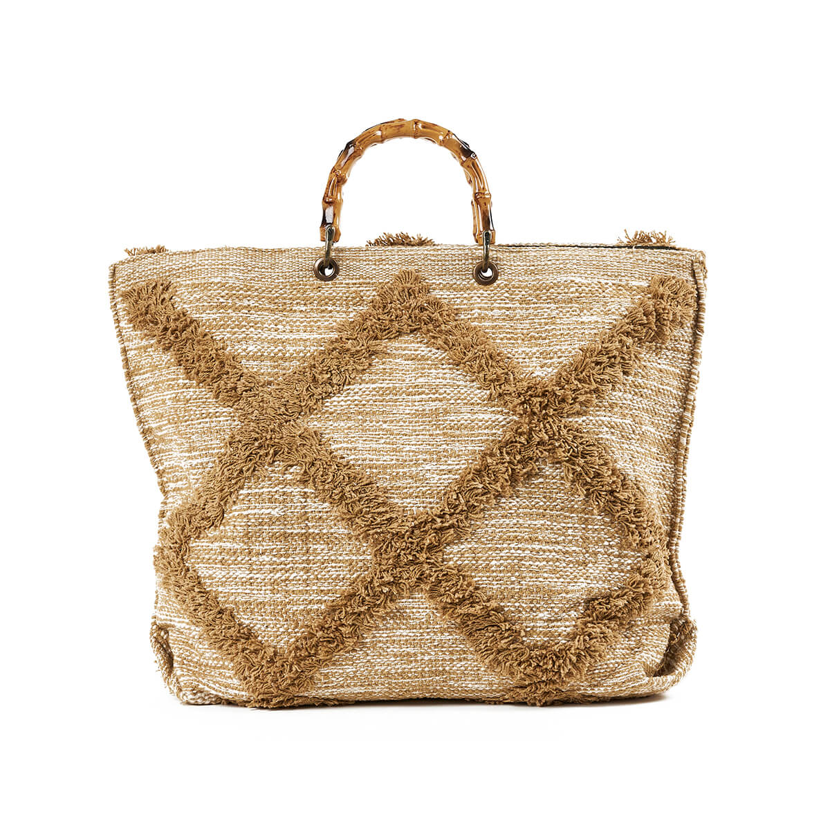 Verde Γυναικεία Τσάντα θαλάσσης 14-0265 Βαμβακερή Μπεζ