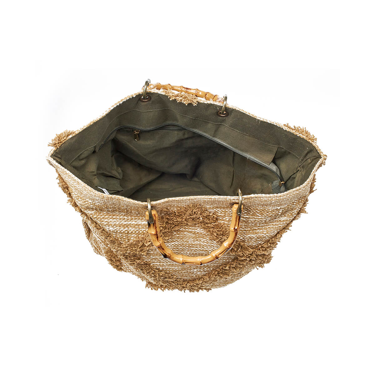 Verde Γυναικεία Τσάντα θαλάσσης 14-0265 Βαμβακερή Μπεζ