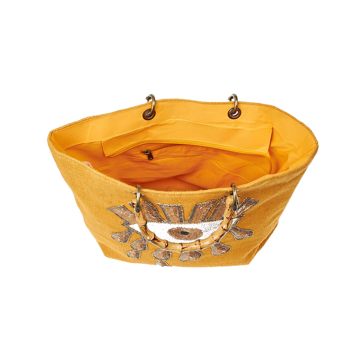 Verde Γυναικεία Τσάντα θαλάσσης 14-0268 Γιούτα Κίτρινο