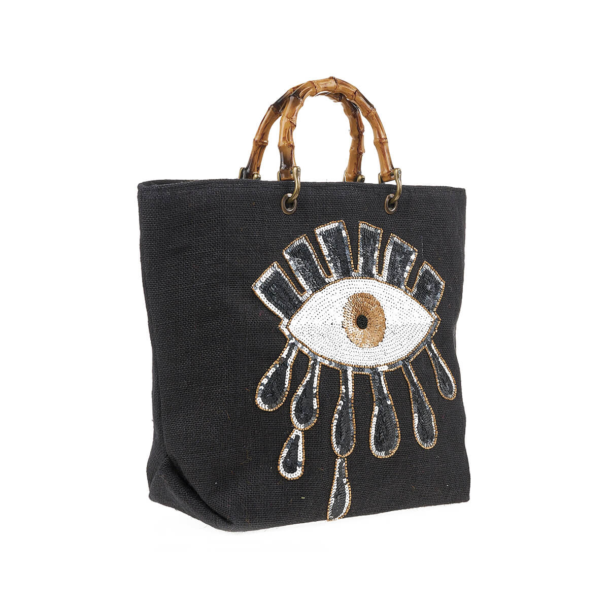 Verde Γυναικεία Τσάντα θαλάσσης 14-0268 Γιούτα Μαύρο