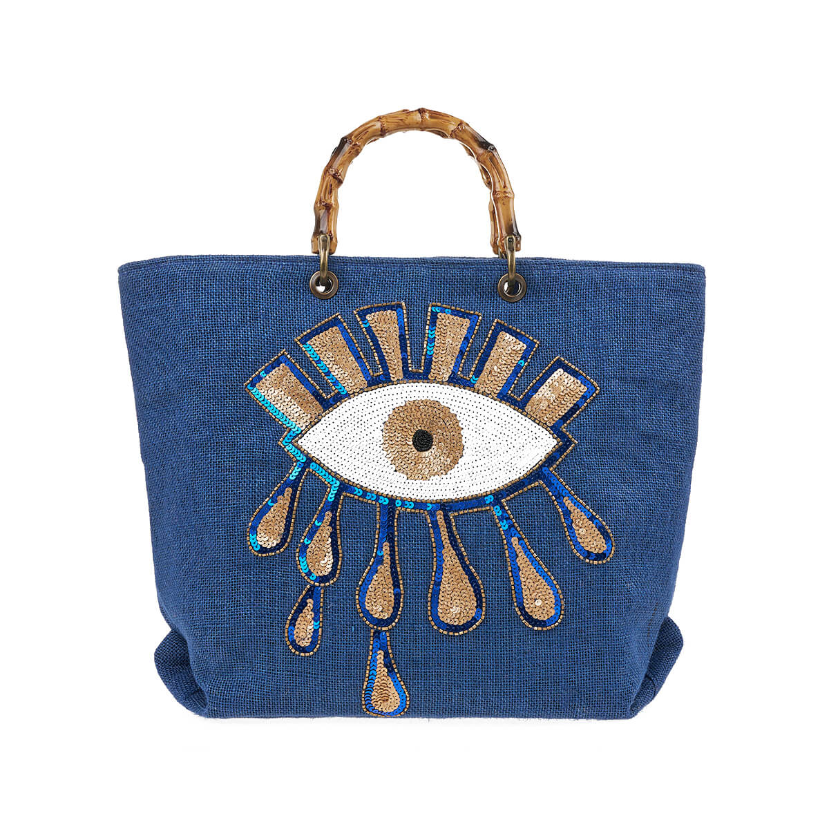 Verde Γυναικεία Τσάντα θαλάσσης 14-0268 Γιούτα Μπλε