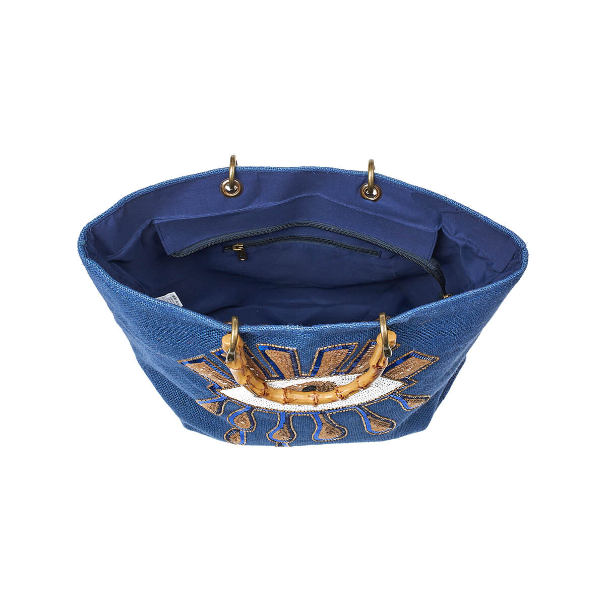 Verde Γυναικεία Τσάντα θαλάσσης 14-0268 Γιούτα Μπλε