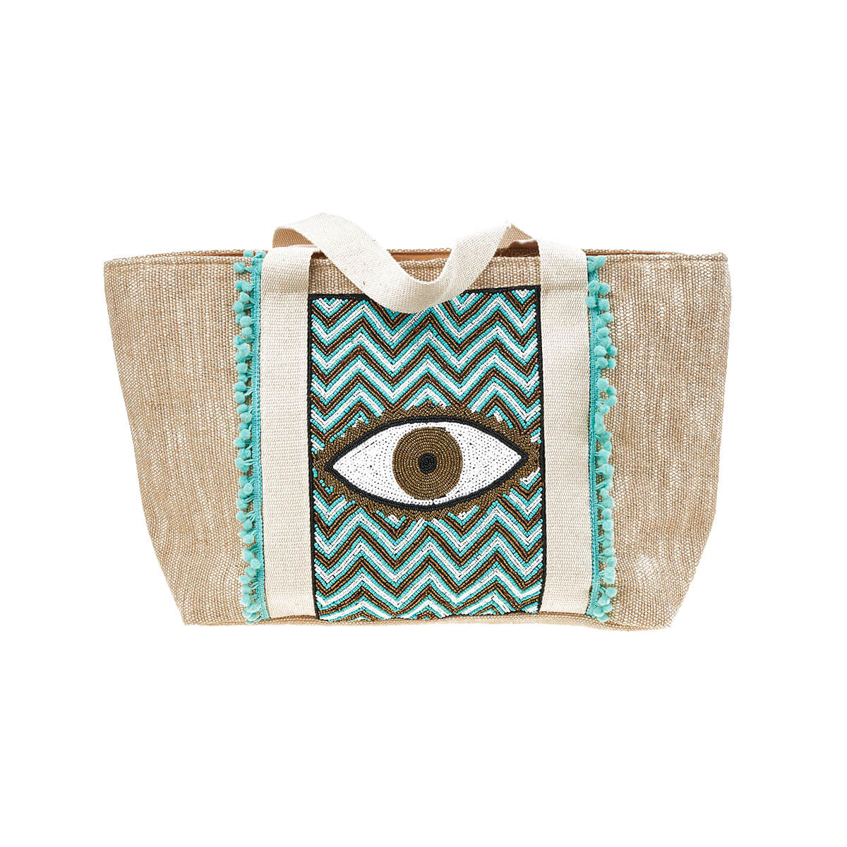 Verde Γυναικεία Τσάντα θαλάσσης 14-0272 απο Βαμβάκι & Γιούτα Τιρκουάζ