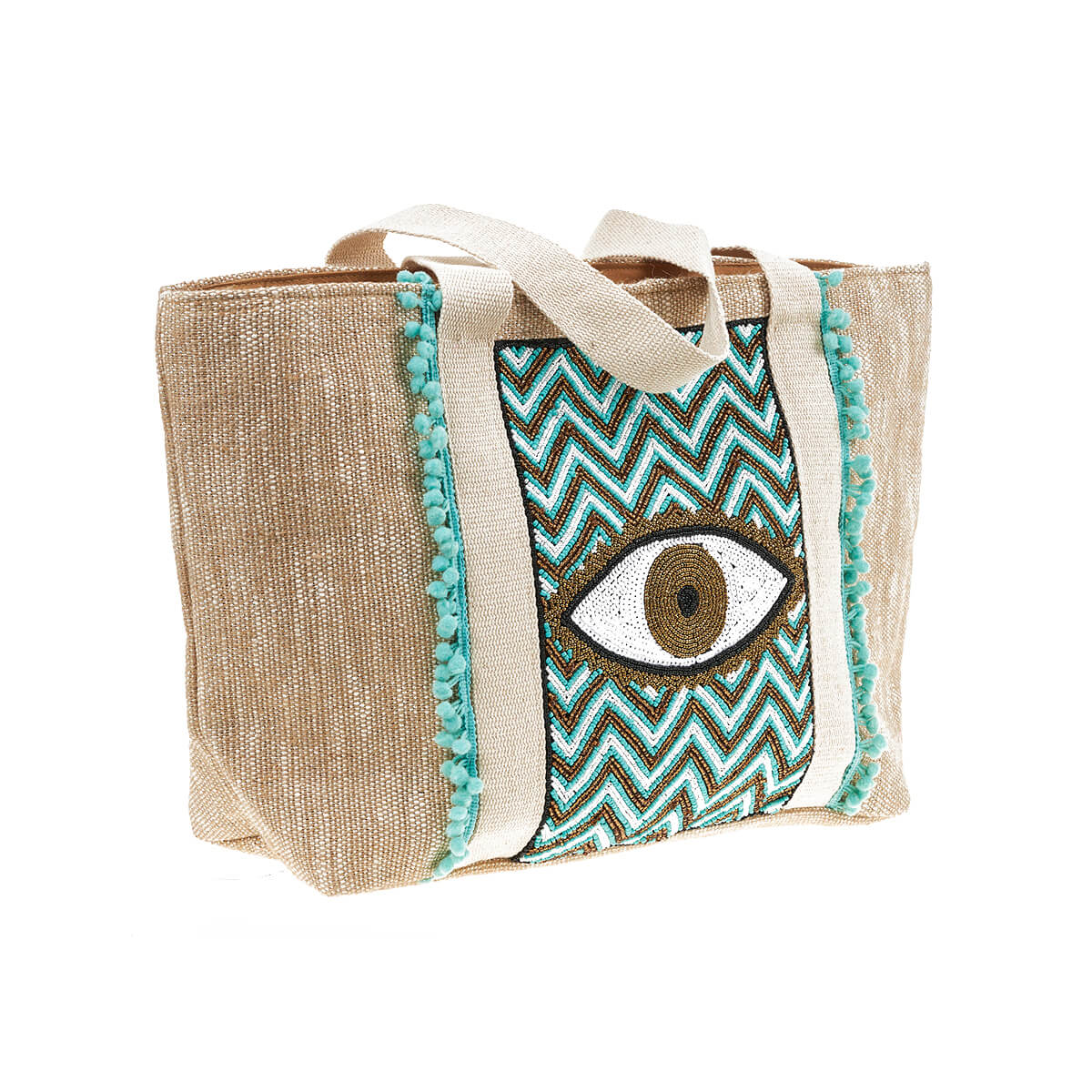 Verde Γυναικεία Τσάντα θαλάσσης 14-0272 απο Βαμβάκι & Γιούτα Τιρκουάζ