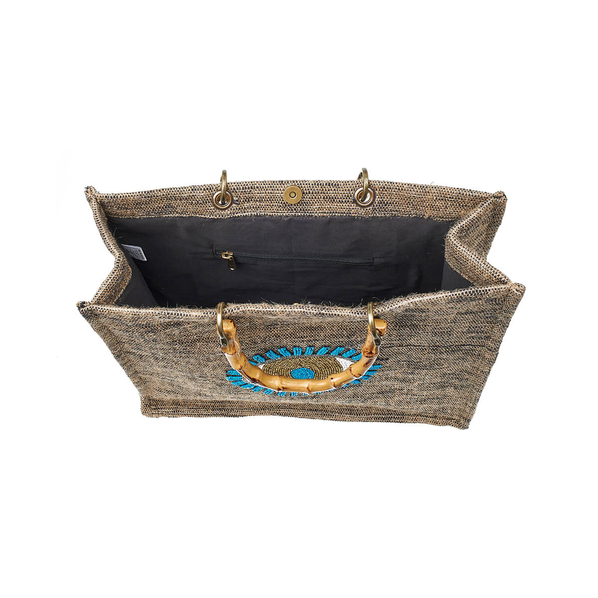 Verde Γυναικεία Τσάντα θαλάσσης 14-0276 απο Βαμβάκι & Γιούτα Μαύρο