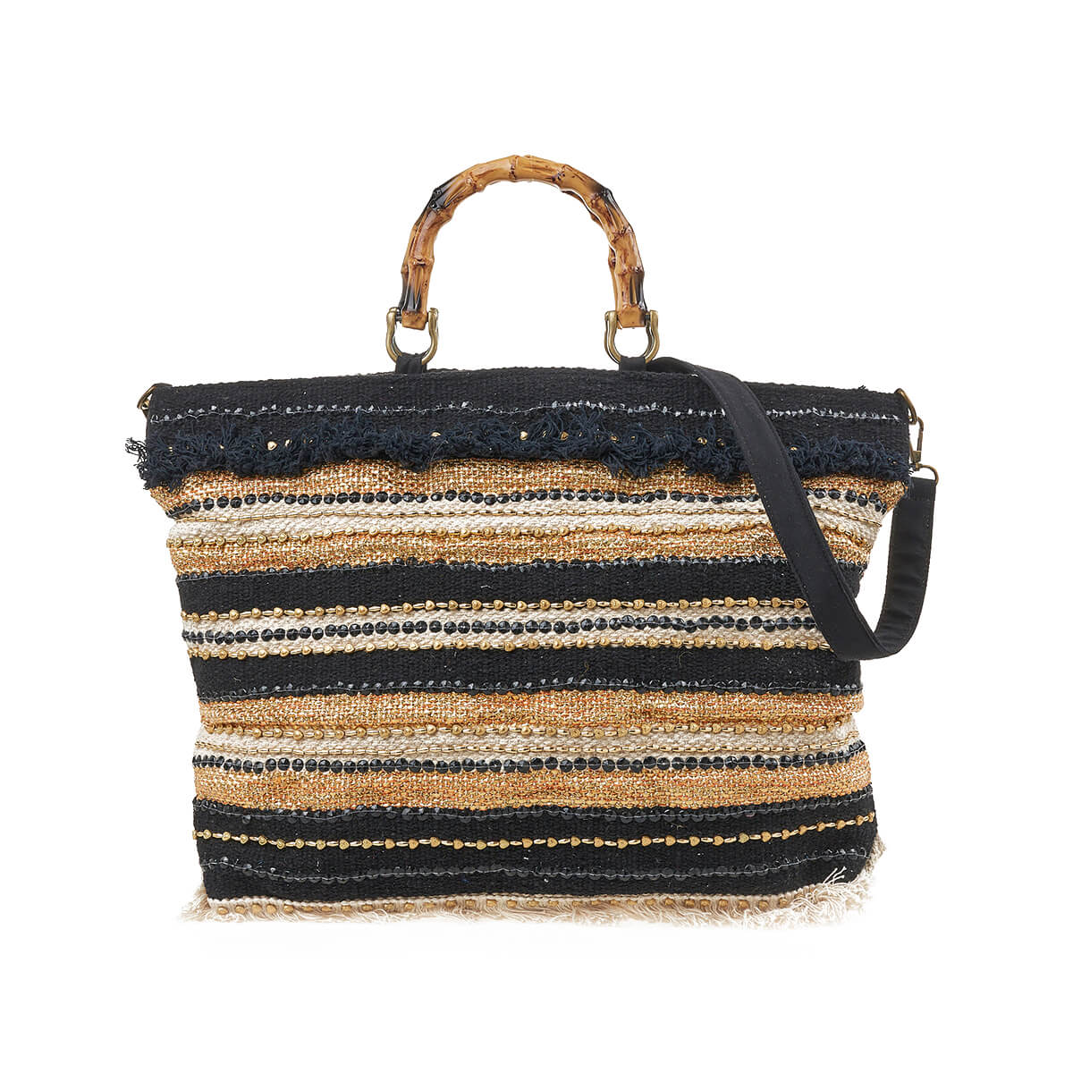 Verde Γυναικεία Τσάντα θαλάσσης 14-0277 Βαμβακερή Μαύρο