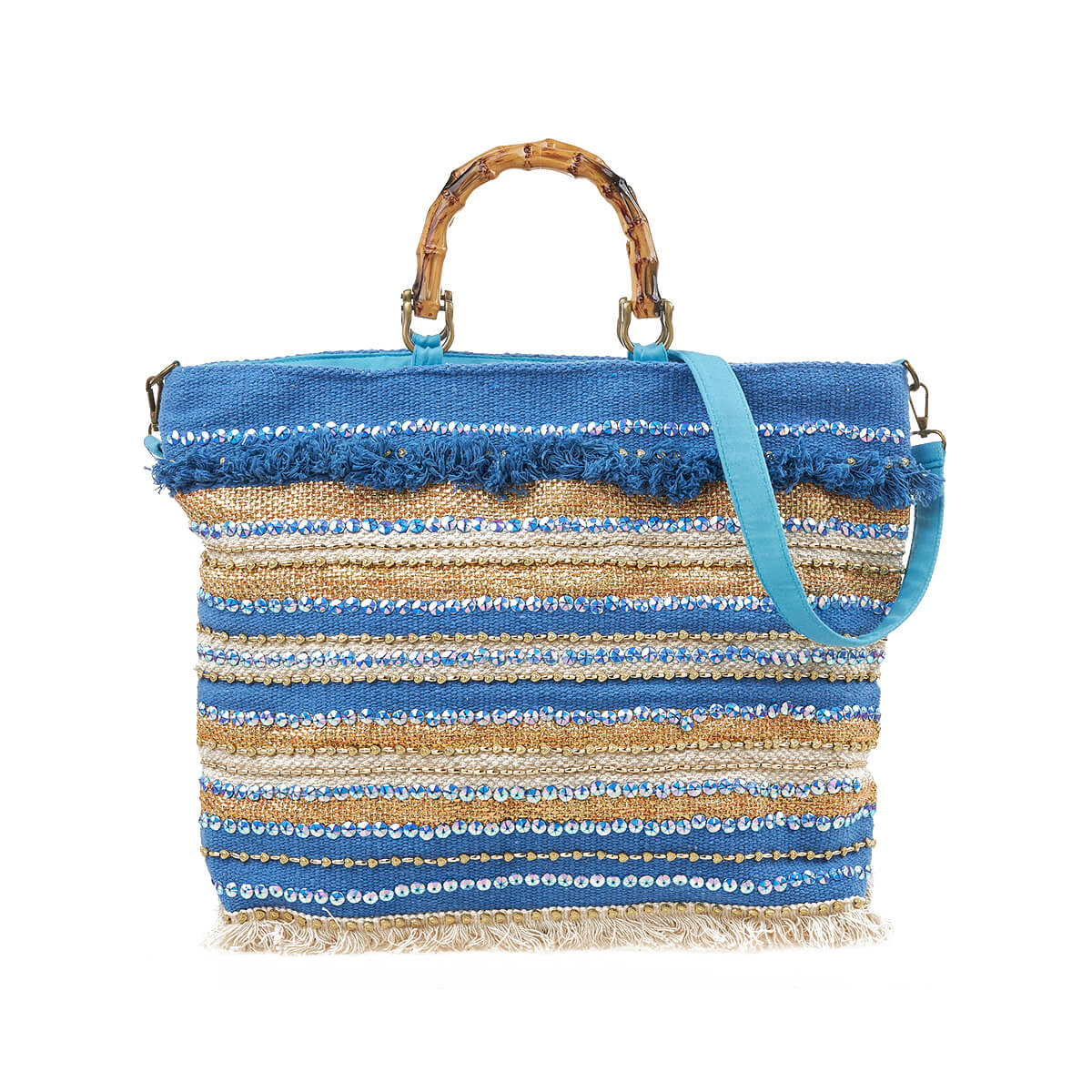 Verde Γυναικεία Τσάντα θαλάσσης 14-0277 Βαμβακερή Μπλε